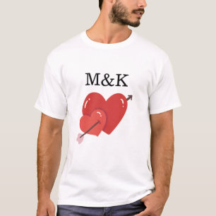T-shirt Joyeuse Saint-Valentin jolis cœurs monogramme 
