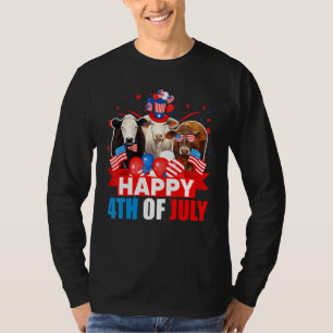 T-shirt Joyeuse vache à drapeau américain à trois Fiertés