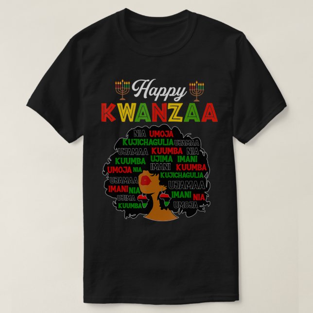 T-shirt Joyeuses décorations Kwanzaa Afro-Américain Sept P (Design devant)
