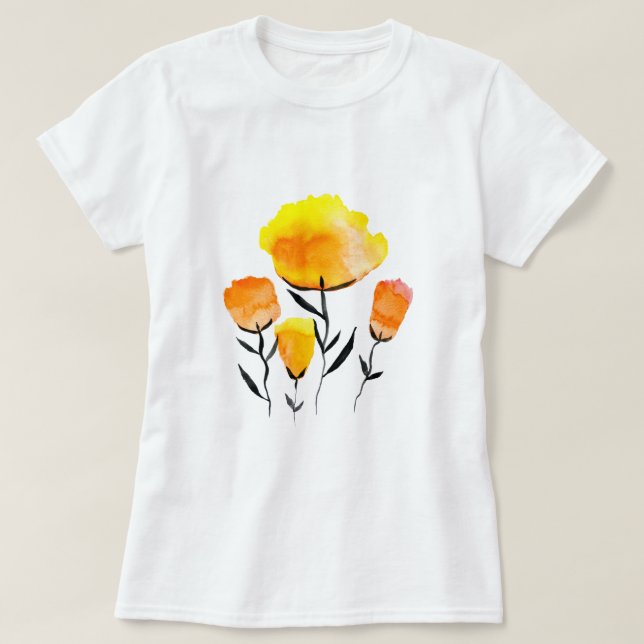 T-shirt Joyeuses fleurs orange et jaune (Design devant)