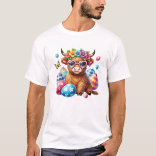 T-shirt Joyeuses Pâques Veau de Highland Pâques Fermier