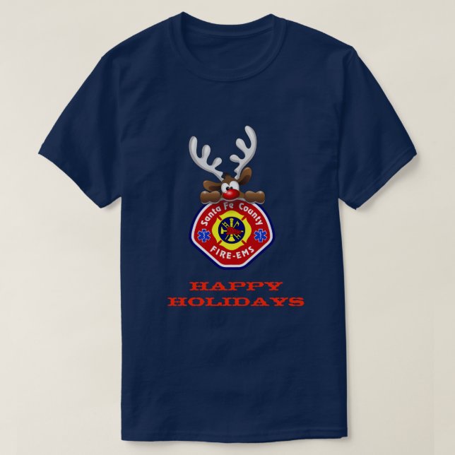 T-shirt Joyeuses vacances Reindeer Père Noël Fe Comté Fire (Design devant)