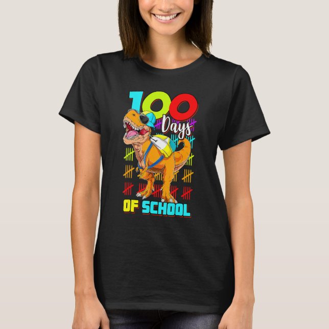 T-shirt Joyeux 100e Jour de l'école Dinosaure 100 Jours Sm (Devant)