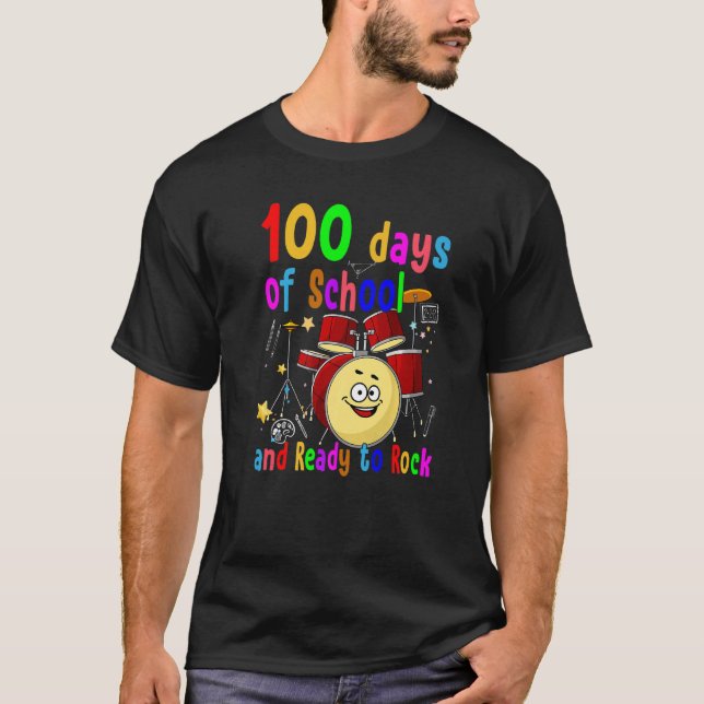 T-shirt Joyeux 100e jour d'école et prêt à rocher le tambo (Devant)