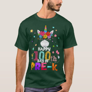 T-shirt Joyeux 100ème Jour De Pré K Unicorn Masque Visage