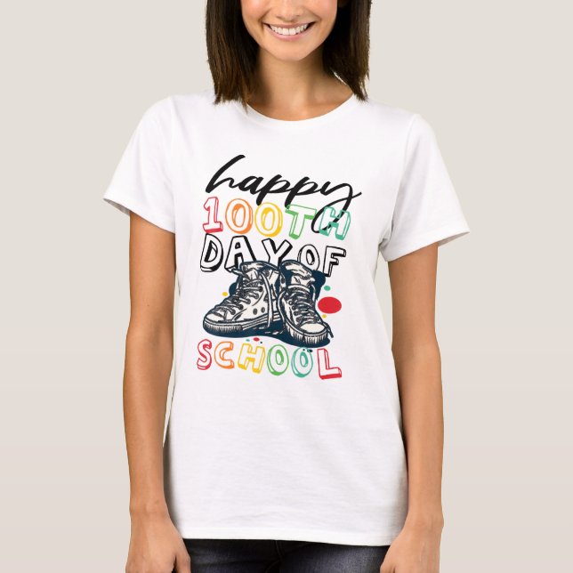 T-shirt Joyeux 100ème Jour D'Enseignants Étudiants Happy F (Devant)