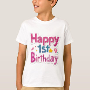 T-shirt Joyeux 1er anniversaire en rose et bleu