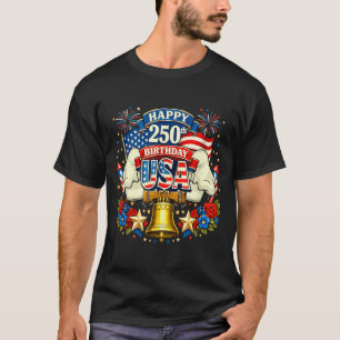 T-shirt Joyeux 250e Anniversaire Usa Floral 4 Juillet Drap
