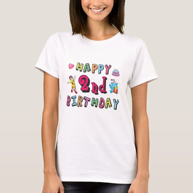 T-shirt Joyeux 2e anniversaire. 2 ans avant jour. (Devant)