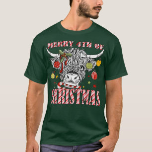 T-shirt Joyeux 4 de Noël Longhorn Vache Noël Candycane Noë