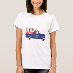 T-shirt Joyeux 4 Juillet Chiens Pickup Camion