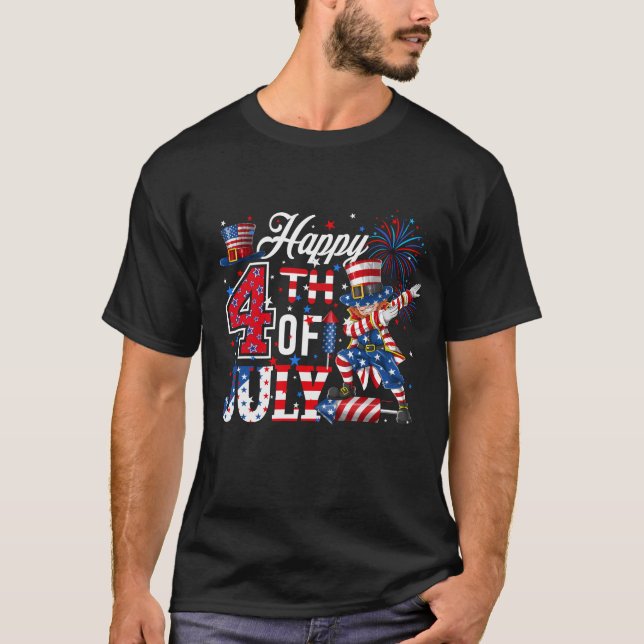 T-shirt Joyeux 4 juillet Dabbing Oncle Sam Patriotic (Devant)
