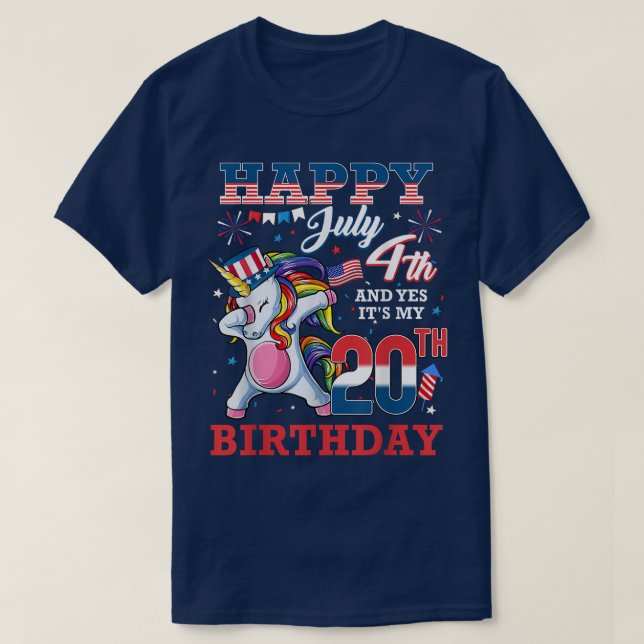 T-shirt Joyeux 4 juillet Et oui c'est mon 20e anniversaire (Design devant)