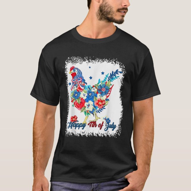 T-shirt Joyeux 4 juillet Floral Fleurs de poulet Patriotiq (Devant)