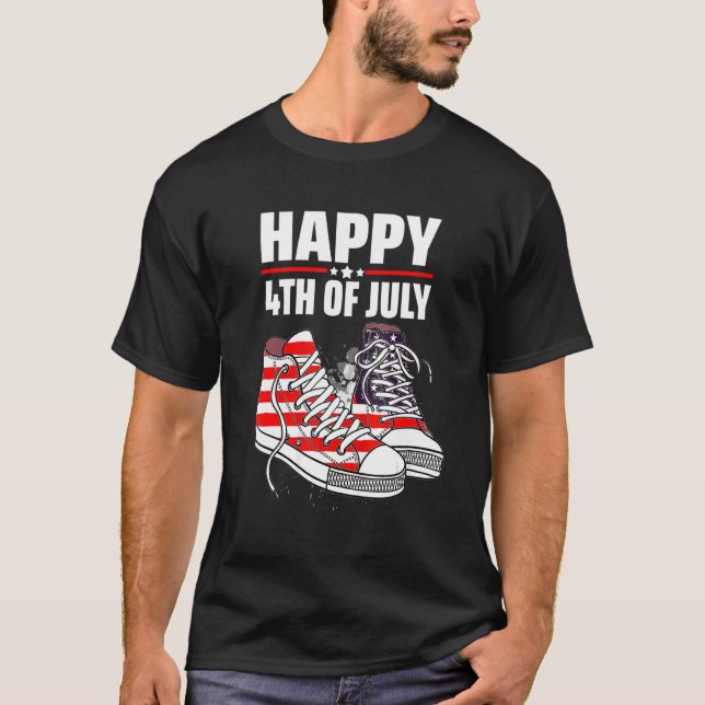 T-shirt Joyeux 4 juillet Merica Chaussure drapeau américai (Devant)