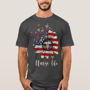 T-shirt Joyeux 4 juillet Nurse Life Crew Sunflower Amériqu