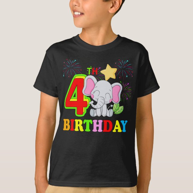 T-shirt Joyeux 4e anniversaire bébé bébé éléphant enfant - (Devant)