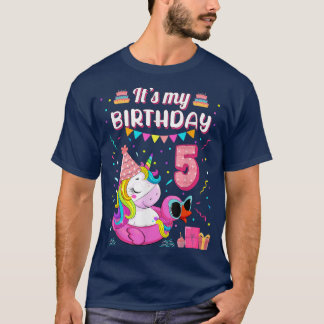 T-shirt Joyeux 5e anniversaire fille Unicorn Canard Float 