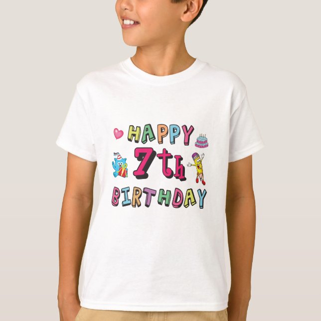 T-shirt Joyeux 7e anniversaire 7 ans souhaits (Devant)