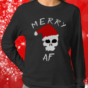 T-shirt Joyeux AF amusant Noël Père Noël Crâne Humour fonc