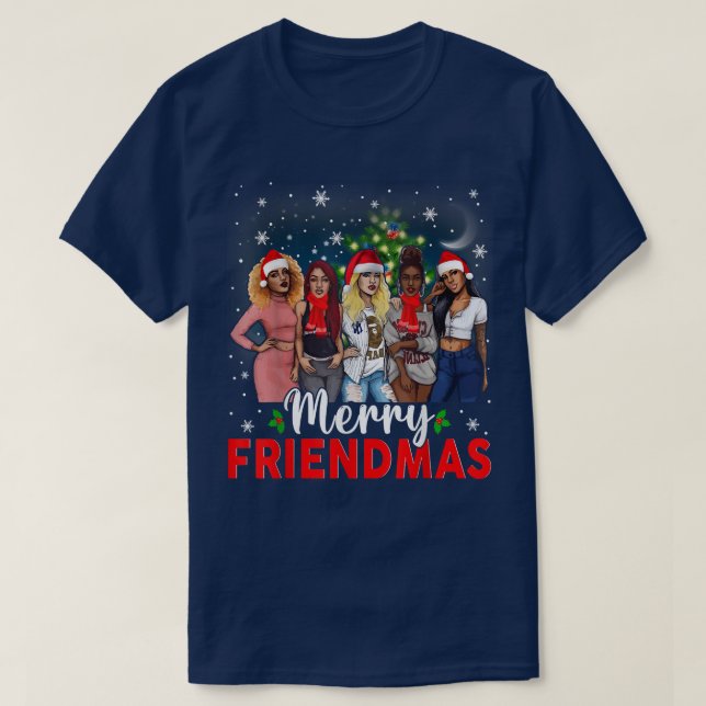 T-shirt Joyeux amis Xmas Noir Afro Fier San (Design devant)