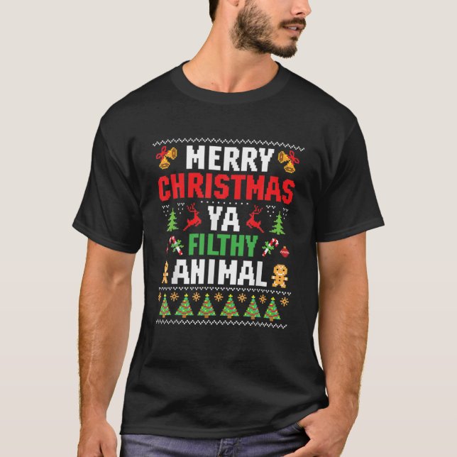 T-shirt Joyeux animal de Noël sale Ya laide Sweater Styl (Devant)