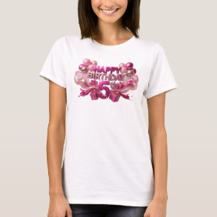 T-shirt Joyeux Anniversaire 5TH Impression Rose Vibrant