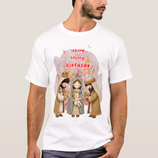 T-shirt Joyeux anniversaire bébé Jésus recevoir des cadeau