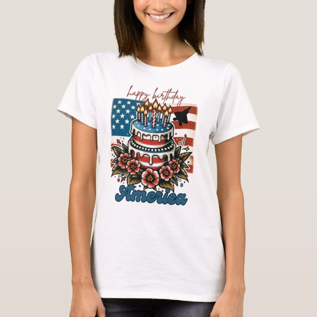 T-shirt Joyeux anniversaire de l'Amérique avec F-22 Jet (Devant)