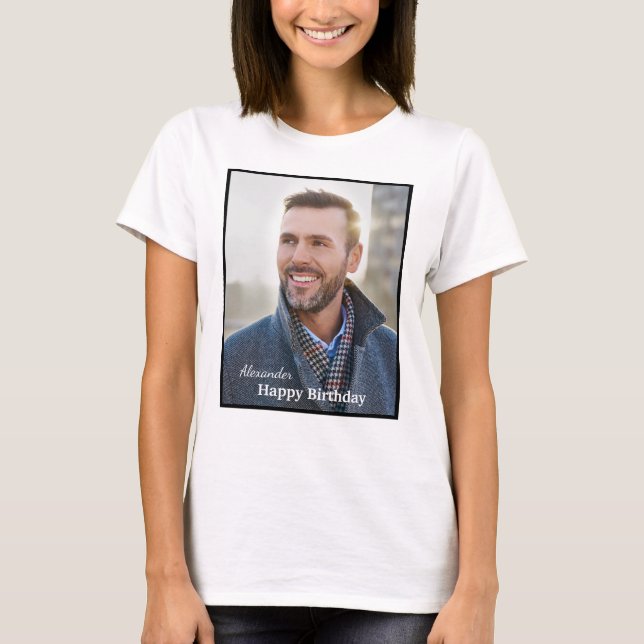 T-shirt Joyeux Anniversaire Photo Nom Texte Personnalisé (Devant)