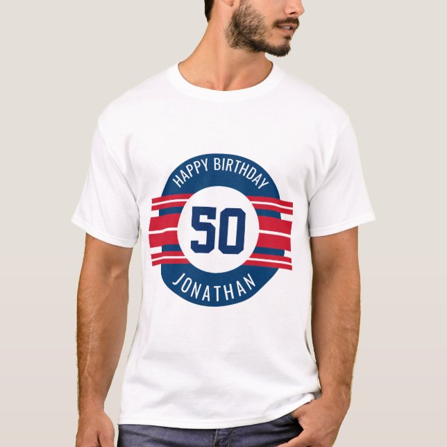 T-shirt Joyeux Anniversaire Sports Jersey Stripes Nom et â (Devant)