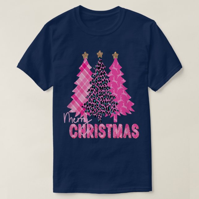 T-shirt Joyeux arbres roses de Noël (Design devant)