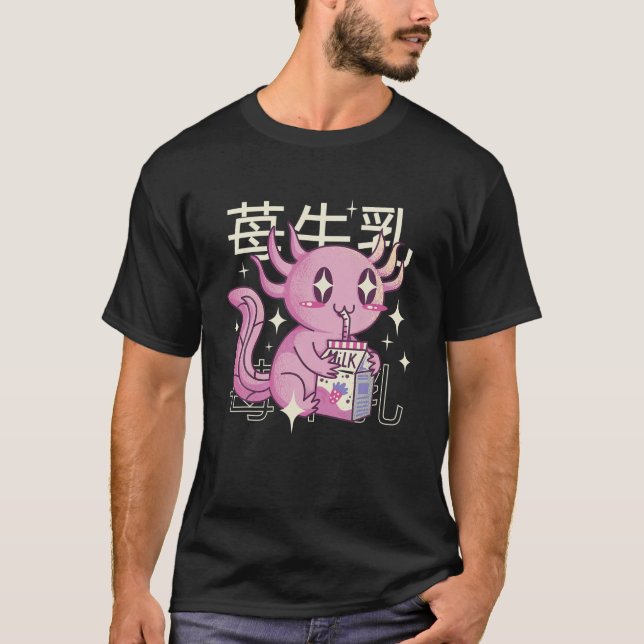 T-shirt Joyeux Axolotl Avec Lait De Fraise Ota Style Japon (Devant)