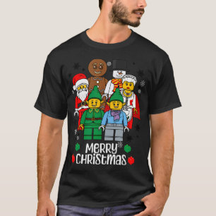 T-shirt Joyeux bâtiment de Noël briques Père Noël Elf Snow
