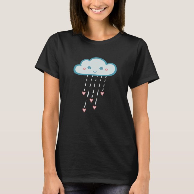 T-shirt Joyeux Blue Rain Nuage Pluie Coeurs roses (Devant)