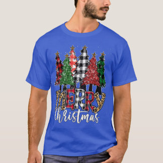 T-shirt Joyeux Buffalo de Noël Plaid Arbres de Noël Leop