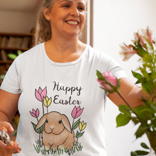 T-shirt Joyeux Bunny de Pâques mignonnes fleurs de printem