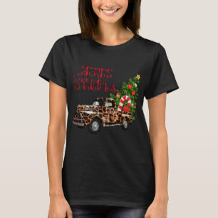 T-shirt Joyeux Camion Leopard de Noël avec arbre
