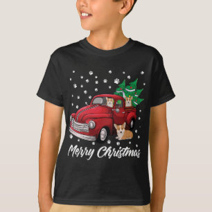 T-shirt Joyeux Camion Rouge Arbre de Noël Corgi Chien Noël
