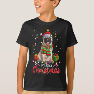 T-shirt Joyeux Carlin de Noël Santa Hat Tree Lumières Xma