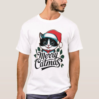 T-shirt Joyeux Catmas ! Adorable Noël Chat Holly Charme