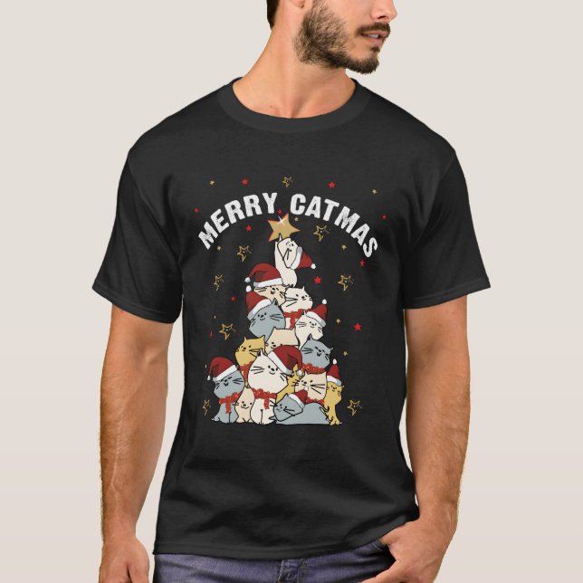 T-shirt Joyeux Catmas Cat Mountain Tree pas laid (Devant)