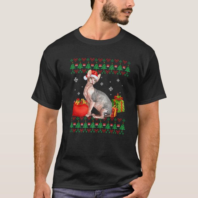 T-shirt Joyeux Catmas Chat Laid Noël Sphynx Maman Papa (Devant)