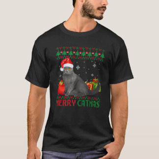 T-shirt Joyeux Catmas Chat Vilain Noël Chartreux Maman Pap