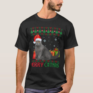 T-shirt Joyeux Catmas Chat Vilain Noël Chartreux Maman Pap