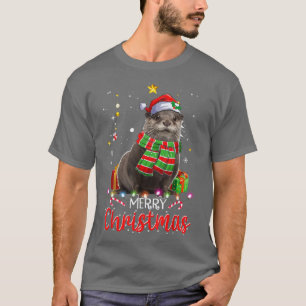 T-shirt Joyeux chapeau de Noël Otter Santa Hat Tree Lumièr