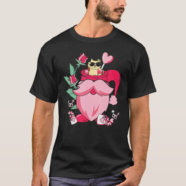 T-shirt Joyeux Chat de la Saint Valentin rose dans la coup (Devant)