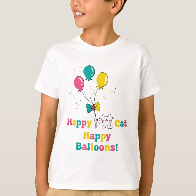 T-shirt Joyeux chat, Joyeux ballons ! 🎈 🐱 (Devant)