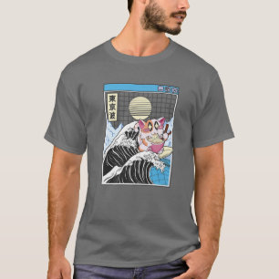 T-shirt Joyeux chat manger Ramen surf Kanagawa Wave Anime