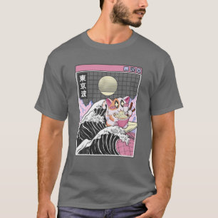 T-shirt Joyeux chat manger Ramen surf Kanagawa Wave Anime